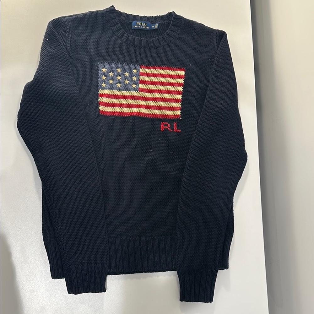 Ralph Lauren Black Crewneck Sweater with Flag Design
